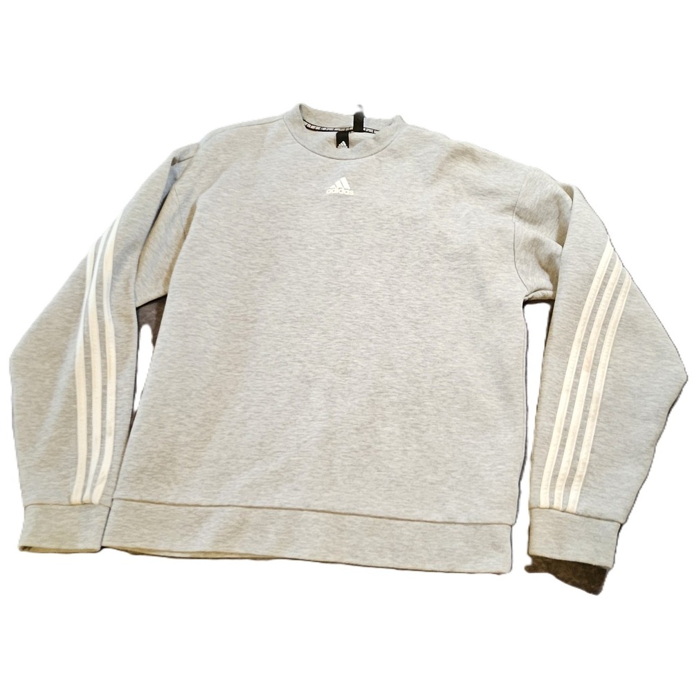 Adidas Mens Crew Neck Sweatshirt Gray w/White Sttripes Sleeves SZ M